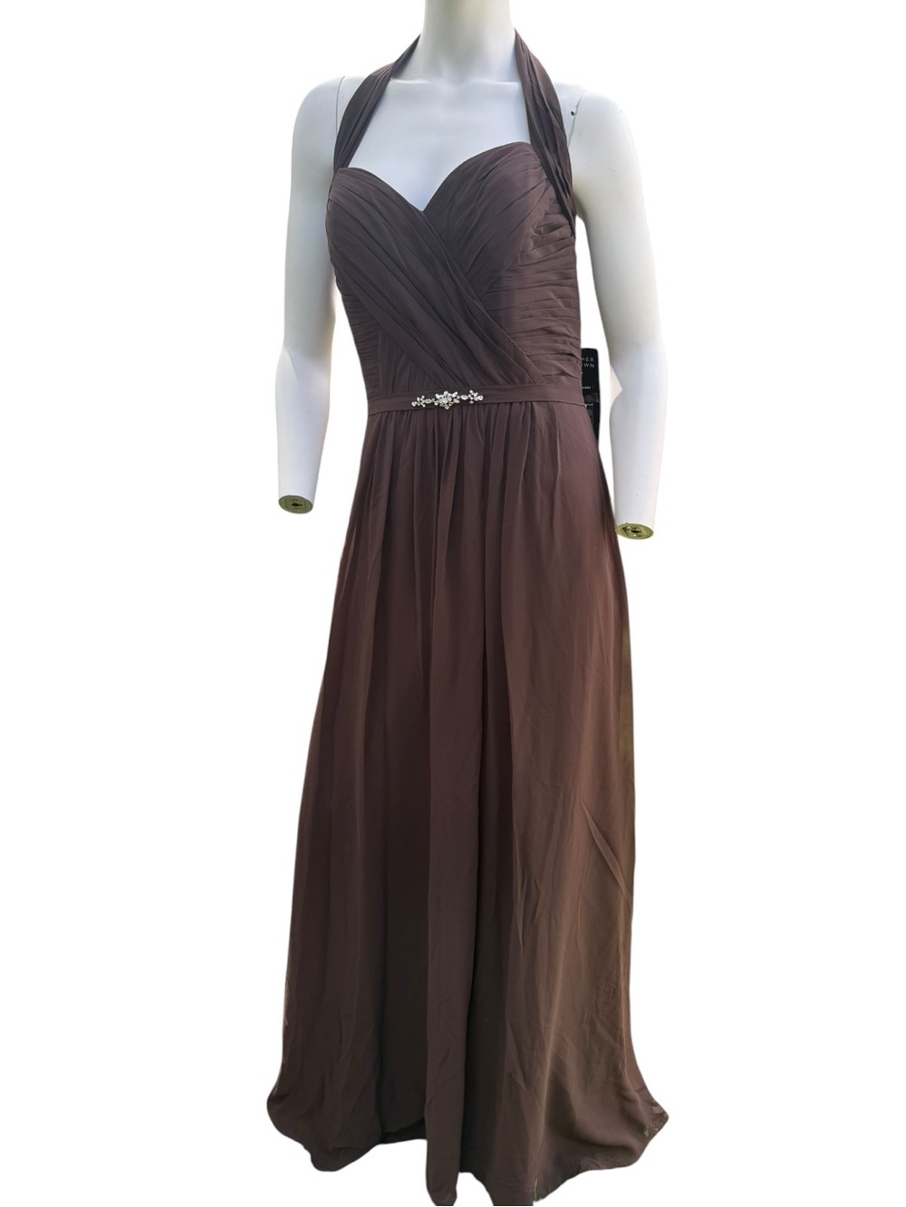 Brown Halter Maxi Dress with Beaded Waist